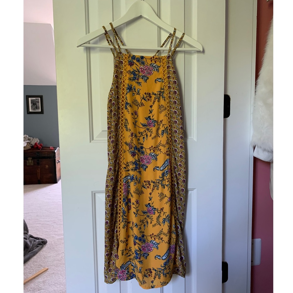 Yellow floral high neck dress